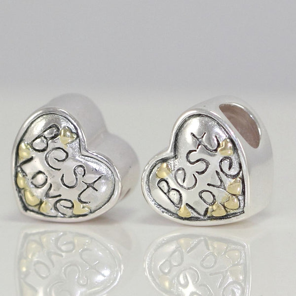 1pc Real 925 Sterling Silver Best Love Golden Heart Bead Charm, Compatible with Pandora All Other Charm Bracelet, EC4-B12