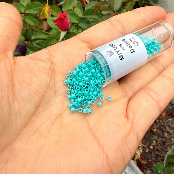 7.5g Miyuki Delica 10/0 Tube Seed Beads, Opaque Turquoise Green DBM729