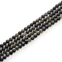 Natural Gold Sheen Black Obsidian Gemstone Faceted Flat Round Coin Beads, 6mm, Hole ID 1mm, 15 Inch/1 Strand, GZ13-11