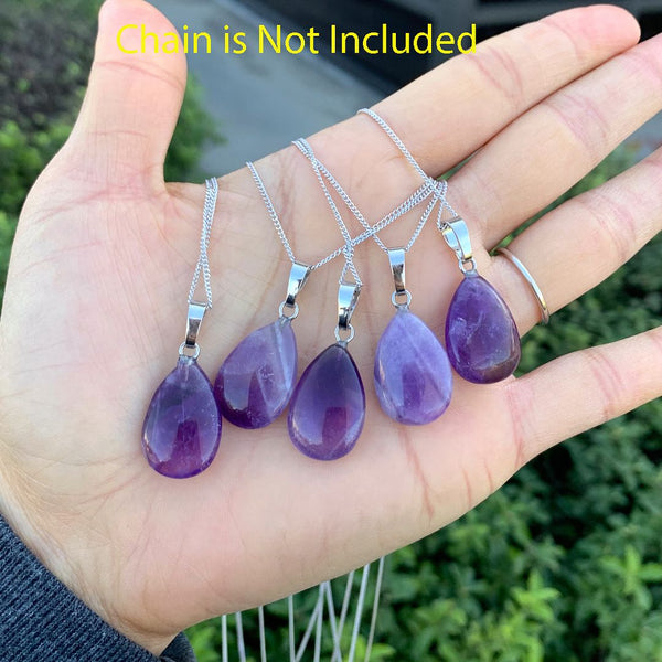 4pcs Natural Purple Amethyst Gemstone Pendants, 20x15mm Teardrop Stone Drops, G2P-T4