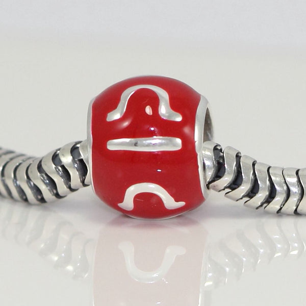 1pc 925 Sterling Silver Libra Zodiac Sign Bead Charm Red Enamel, Compatible with Pandora All Other Charm Bracelets, EC53