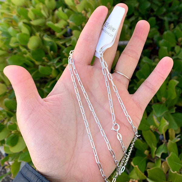 1pc 925 Sterling Silver Paperclip Cable Link Chain Necklace, Tarnish Resistant Rhodium Plated, 3mm, Thick Strong, Length Selections: 18/20/22/24/26 inch