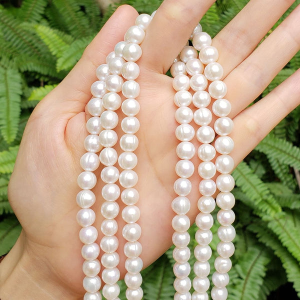 Adabele Natural AAA Grade Round Pearl Beads, White Cultured Freshwater Pearls, 8- 9mm, 1 Strand/14 Inch, FPA-89