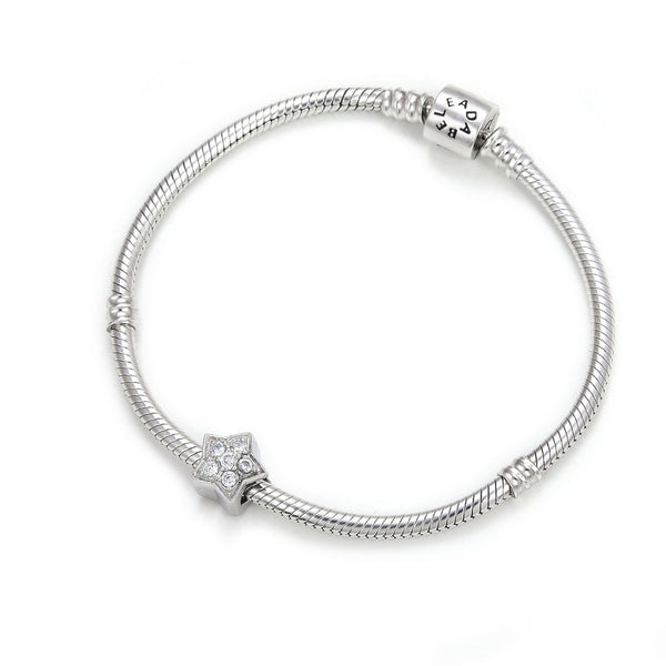 1pc 925 Sterling Silver Star Charm April Birthstone Bead Charm, Diamond Clear Cubic Zirconia CZ, 10x9.5mm, Hole ID 4.5mm, EC1-K4