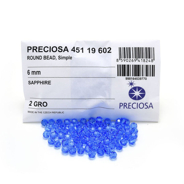 25pcs Preciosa Faceted Round Crystal Beads, Sapphire Blue, 6mm, Hole ID 1mm, Pre-2R613