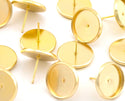 20pcs Tarnish Resistant Bezel Tray Earring Posts, 18K Yellow Gold Plated Brass, Bezel Inner Diameter Selections: 6mm/8mm/10mm/12mm