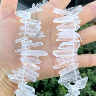1 Strand Natural Raw Clear Crystal White Quartz Gemstone Bead Sticks, Small Drilled Stone Points, 15 Inch, GA1