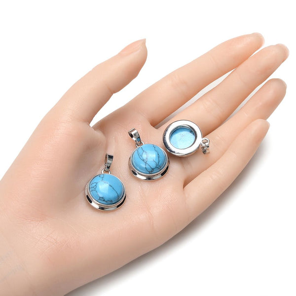 2pcs Natural Blue Howlite Imitation Turquoise Round Gemstone Pendant Drops, 20mm, G2P-K8