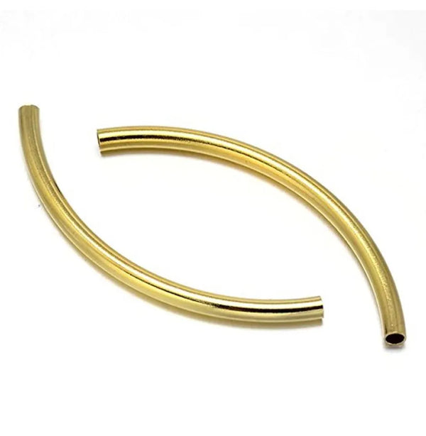 10pcs 925 Sterling Silver Curved Noodle Tubes, Real 18K Yellow Gold Plated, Hole ID 1.5mm, Size Selections: 20mm/25mm/30mm