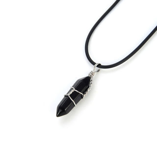1pc Natural Black Obsidian Gemstone Pendant Necklace, 18 Inch Leather Cord Jewelry, GGP-H9
