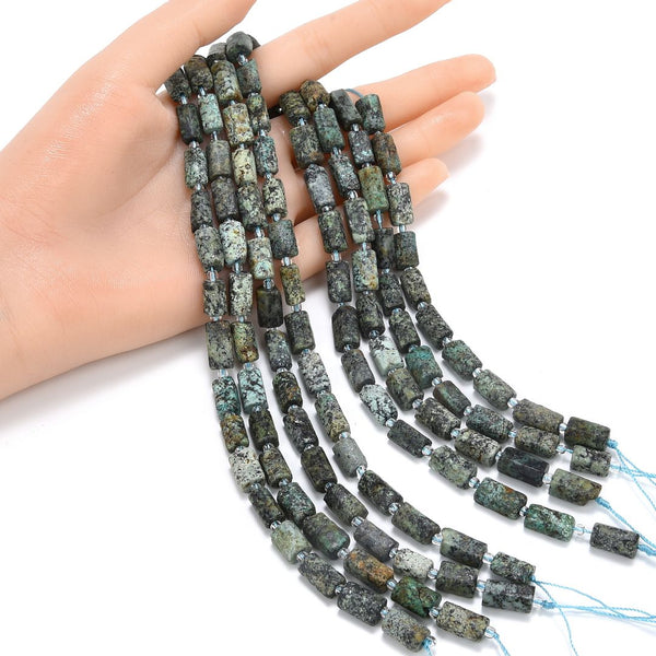 Natural Matt African Turquoise Gemstone Faceted Tube Beads, 13x7mm, Hole ID 1mm, 15 Inch/1 Strand, GZ8-12