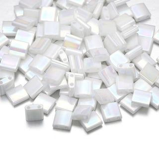 10g Miyuki Full Tila Square Seed Beads 5x5mm, Opaque White Pearl AB (TL471)