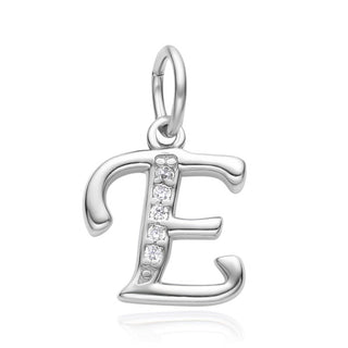 1pc 925 Sterling Silver Letter E Charm, Tarnish Resistant Rhodium Plated, Cubic Zirconia CZ Name Initial Pendant Drop,SSP-C5
