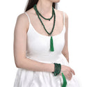Adabele Premium 108 Mala Bead Tassel Necklace, 8mm Natural Green Malachite Gemstone, Buddhist Japa Prayer Beaded Jewelry RGN23