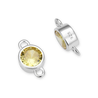 2pcs 925 Sterling Silver 6mm November Birthstone Links, Tarnish Resistant, Yellow Topaz Cubic Zirconia Gemstone Connector, SXP10-11