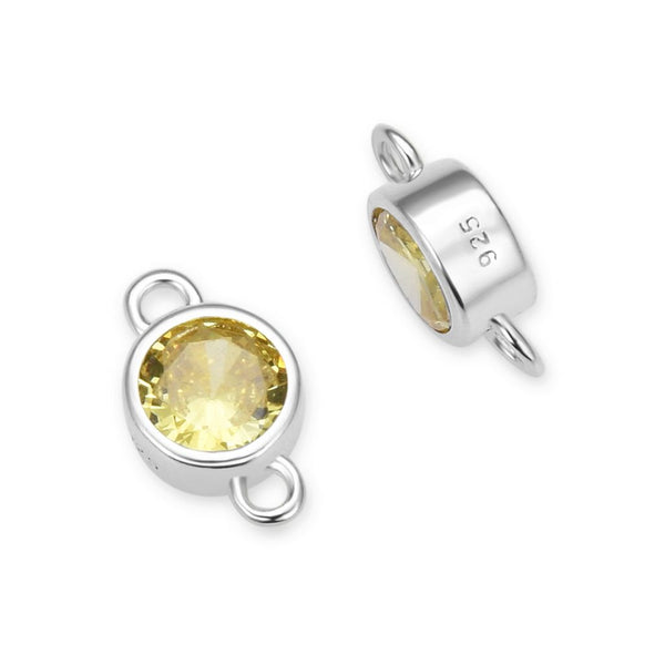 2pcs 925 Sterling Silver 6mm November Birthstone Links, Tarnish Resistant, Yellow Topaz Cubic Zirconia Gemstone Connector, SXP10-11