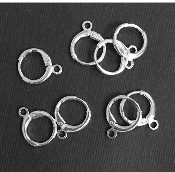 50pcs Round Hoop Huggies Leverback Earring Hooks, Open Ring, Sterling Silver Plated Brass, 14mm, CF262-1