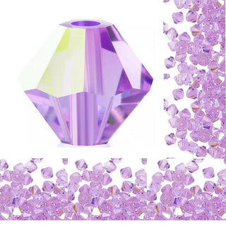 50pcs Preciosa Faceted Bicone Crystal Beads, Violet AB, 6mm, Hole ID 1mm, Pre-B659