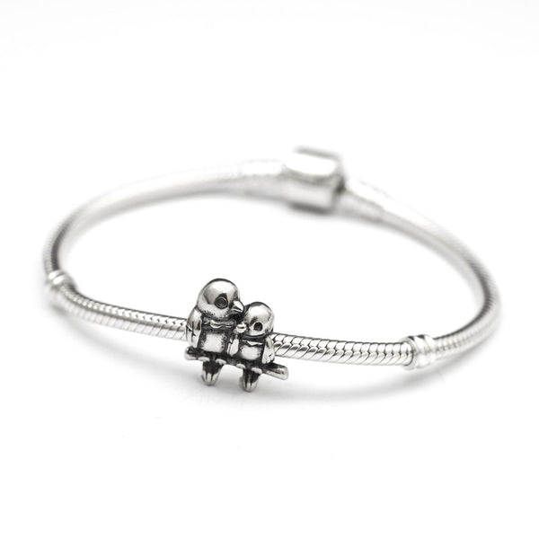 1pc Real Solid Sterling Silver Love Birds Charm Bead, Compatible with Pandora All Other Charm Bracelets, EC394