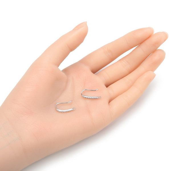 4pcs 925 Sterling Silver Fancy Earring Hooks, 7 Cubic Zirconia CZ, Tarnish Resistant Rhodium Plated, 18mm, SS457