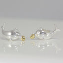 1pc Cute Real Solid Sterling Silver Charm Dolphin with Golden Heart Bead, Compatible with Pandora All Other Charm Bracelets, EC371