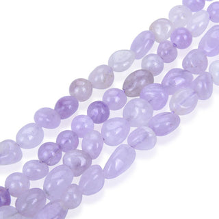 Natural Purple Lavender Jade Gemstone Oval Tumbled Pebble Beads, Irregular, 6mm to 8mm, Hole ID 1mm, 15 Inch/1 Strand, GZ11-19