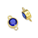2pcs 925 Sterling Silver 4mm Tiny September Birthstone Links, Real 18K Yellow Gold Plated, Sapphire Blue Cubic Zirconia Gemstone Connector, SXP5-9