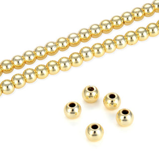 Grade A Natural Hematite Gemstone Large Hole Round Beads, Gold Plated, 15 Inch/1 Strand, 6mm, Hole ID 2.4mm, GFC-N6