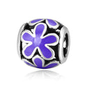 Real 925 Sterling Silver Purple Enamel Flower Bead Charm