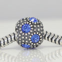 1pc 925 Sterling Silver September Birthstone Bead Charm, Blue Sapphire Cubic Zirconia CZ, 10.3x9mm, Hole ID 4.5mm, EC1-M9