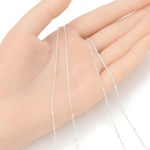 5 Feet 925 Sterling Silver Unfinished Bead Station Curb Chain Links, 1.8mm Beads, Thin Small, SSK-M1