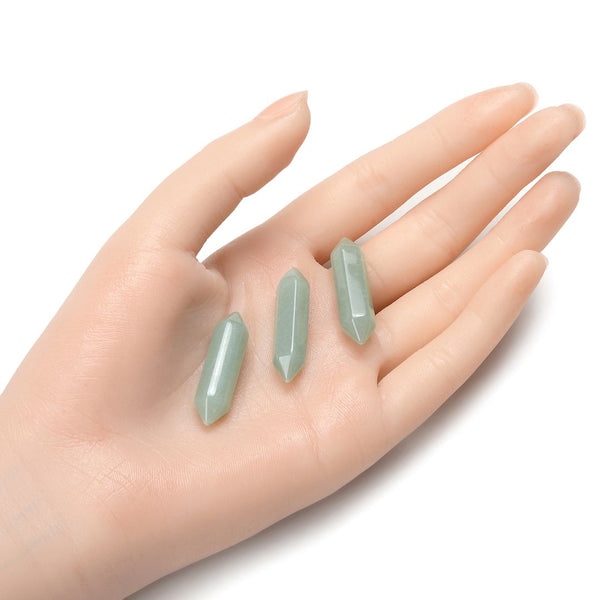4pcs Natural Green Aventurine Double Point Gemstone Wand, 32mm Loose Cut Stones, G3P-E8