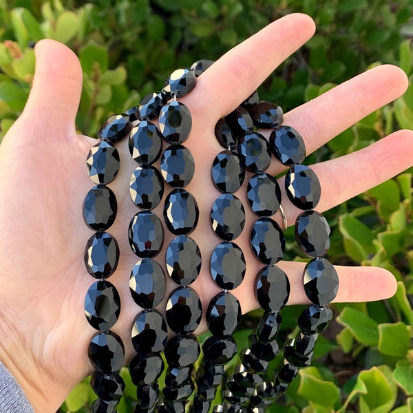 50pcs Creative Club Faceted Flat Oval Crystal Beads, Jet Black, 16x12mm/Large, Hole ID 1.1mm, CCO-23