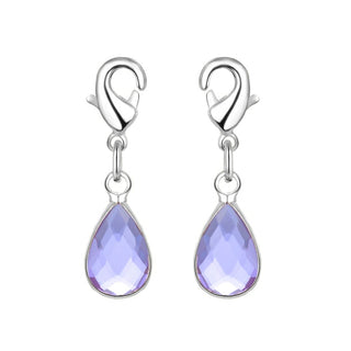 2pcs Clip On Dangle June Alexandrite Light Violet Birthstone Charm Drops, Tarnish Resistant, Sterling Silver Plated Lobster Clasp, BL7-6