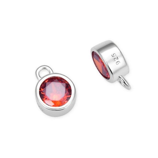 2pcs 925 Sterling Silver 4mm Tiny January Birthstone Charm Drop Pendants, Tarnish Resistant, Garnet Red Cubic Zirconia Gemstone, SXP4-1