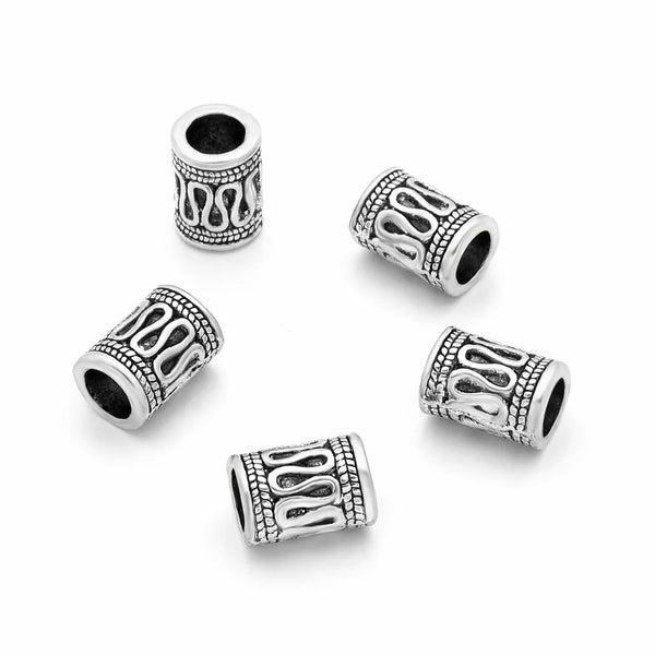 50pcs Large Hole Tube Beads, Antique Silver, 11.3mm, Hole ID 5.2mm, MC-T1