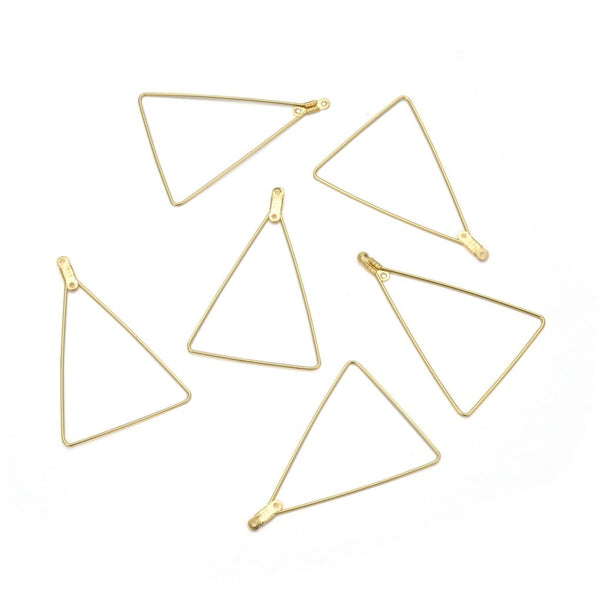 10pcs Tarnish Resistant Triangle Beading Hoops, 18K Yellow Gold Plated Brass, 50x35mm, 0.7mm/21 Gauge, BF130-3