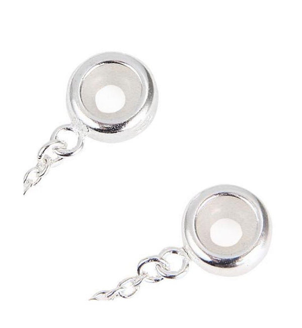 1pc 925 Sterling Silver Safety Chain Lock Clip Rubber Charm Holder Bead Stopper, Compatible with Pandora All Other 3mm Charm Bracelet, EC28-A1