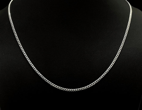 1pc 925 Sterling Silver Diamond Cut Curb Link Chain Necklace, Tarnish Resistant Rhodium Plated, 2mm, Strong, Length Selections: 16/18/20/26/28 Inch