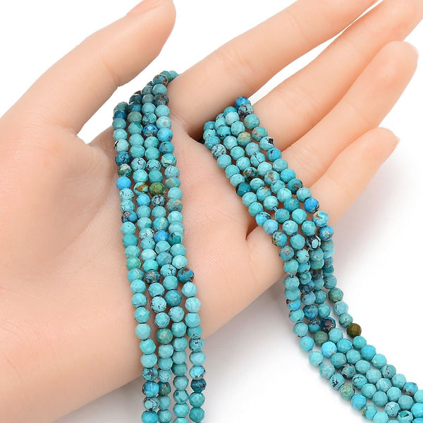 Natural Green Turquoise Gemstone Tiny Small Faceted Round Beads, 4mm, Hole ID 0.6mm, 15 Inch/1 Strand, GK4-15