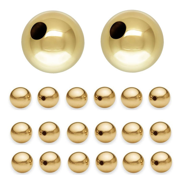 50pcs Tarnish Resistant Seamless Smooth Round Beads, 18K Yellow Gold Plated Brass, Size Selections: 6mm/8mm/10mm