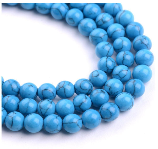Natural Turquoise Blue Howlite Gemstone Round Beads, 1 Strand/15 Inch, Size Selections: 4mm/6mm/8mm/10mm