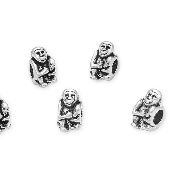 20pcs Cute Monkey Mother Love Child Large Hole Beads, Hole ID 4.5mm, Antique Silver, Zinc Alloy Metal, MEC-A8