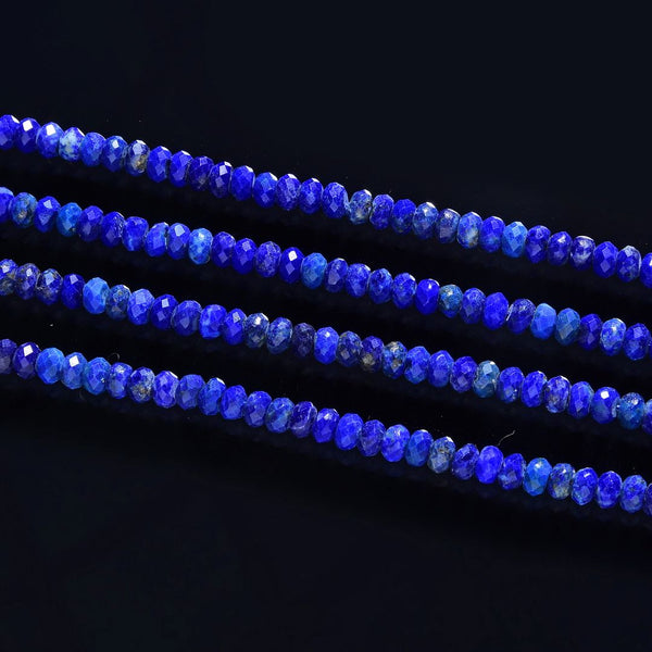 Natural Blue Lapis lazuli Gemstone Tiny Small Faceted Rondelle Beads, 3x2mm, Hole ID 0.65mm, 15 Inch/1 Strand, GK-A7