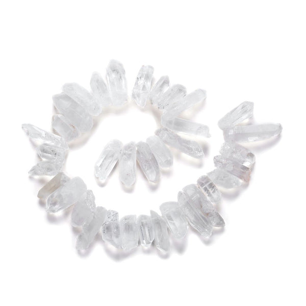 1 Strand Natural Raw Clear Crystal White Quartz Gemstone Bead Sticks, Large Drilled Stone Stone Points, 15 Inch, GA-E1