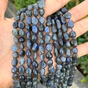 Natural Blue Flash Black Labradorite Gemstone Oval Tumbled Pebble Beads, Irregular, 7mm to 9mm, Hole ID 1mm, 15 Inch/1 Strand, GZ12-67
