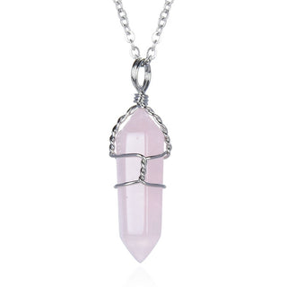 1pc Natural Pink Rose Quartz Gemstone Pendant Necklace, 18 Inch Surgical Stainless Steel Chain, GGP-E6