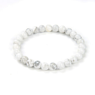 1 Strand Stretch Natural White Howlite Beaded Gemstone Bracelet, 6mm Beads, Length Selections: 7 inch/7.5 inch/8 inch
