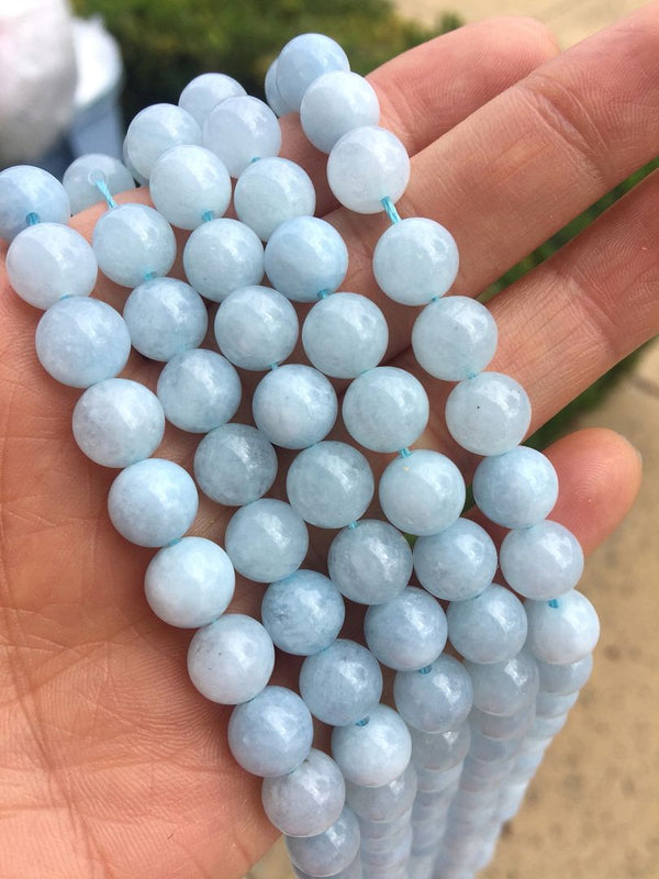 Natural Aquamarine Blue Quartz Gemstone Round Beads, 1 Strand/15 Inch, Size Selections: 4mm/6mm/8mm/10mm