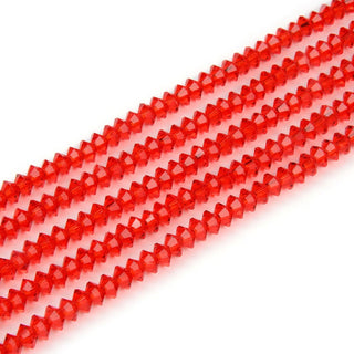 200pcs Creative Club Faceted Flat Bicone Rondelle Crystal Glass Beads #5305, Light Siam Red, 6x4mm Small, Hole ID 1mm, CC3R606